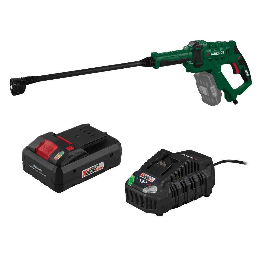 PARKSIDE® Aku tlakový čistič 20 V PDRA 20-Li D4 + Smart akumulátor 20 V/4 Ah + Rýchlonabíjačka akumulátora 20 V/4,5 A