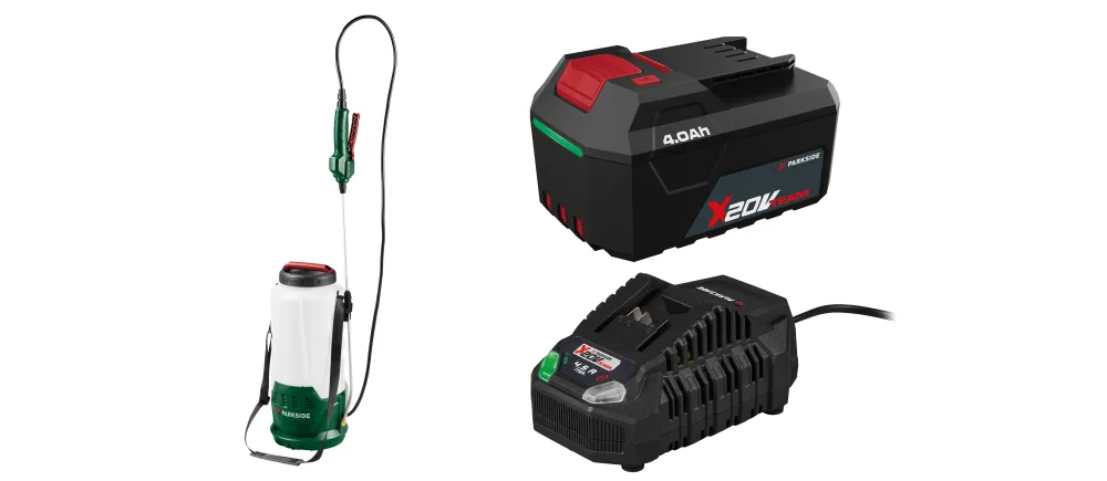 PARKSIDE® Aku tlakový postrekovač PDSA D3 + Akumulátor 20 V/4 Ah PAP 204 A1 + Rýchlonabíjačka akumulátora 20 V/4,5 A PLG 20 C3