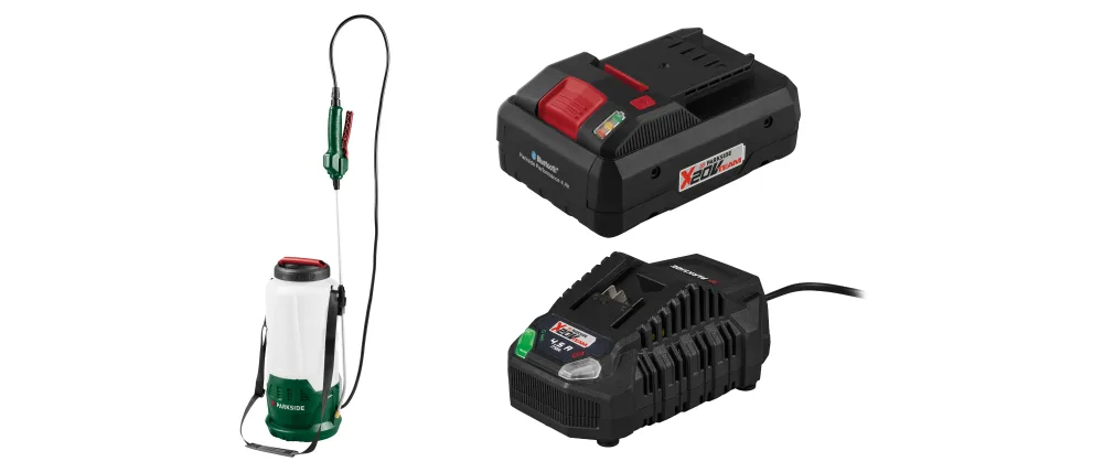PARKSIDE® Aku tlakový postrekovač PDSA D3 + Smart akumulátor 20 V/4 Ah PAPS 204 B1 + Rýchlonabíjačka 20 V/4,5 A PLG 20 C3