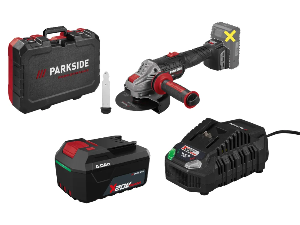 PARKSIDE® Aku uhlová brúska 20 V PPWSA 20 Li A1 + Akumulátor 20 V/4 Ah + Rýchlonabíjačka 20 V/4,5 A