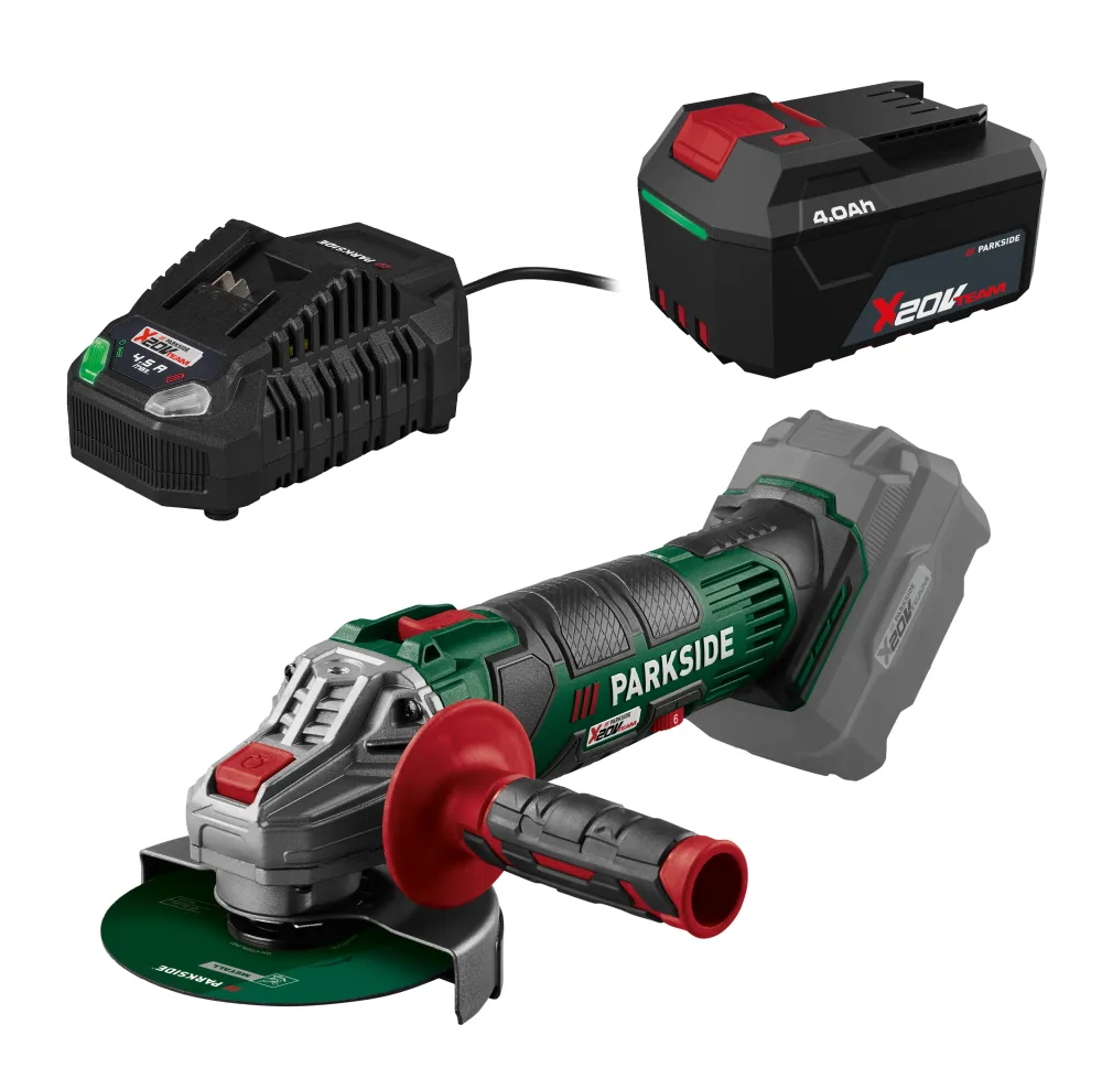 PARKSIDE® Aku uhlová brúska PWSA 20-Li G4 + Akumulátor 20 V/4 Ah PAP 204 A1 + Rýchlonabíjačka akumulátora 20 V/4,5 A PLG 20 C3