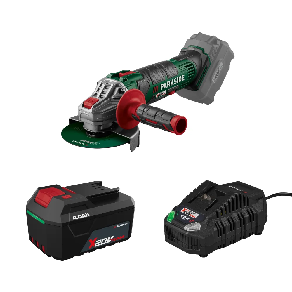 PARKSIDE® Aku uhlová brúska PWSA 20-Li G4 + Akumulátor 20 V/4 Ah PAP 204 A1 + Rýchlonabíjačka akumulátora 20 V/4,5 A PLG 20 C3