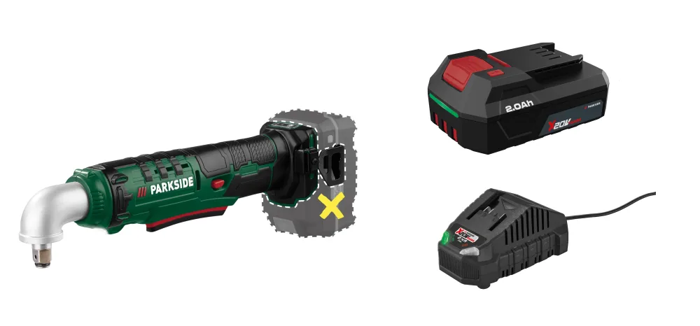 PARKSIDE® Aku uhlový rázový uťahovák 20 V PAWS 20 A1 + Akumulátor 20 V/2 Ah PAP 202 A1 + Nabíjačka 20 V/2,4 A PLG 20 C1