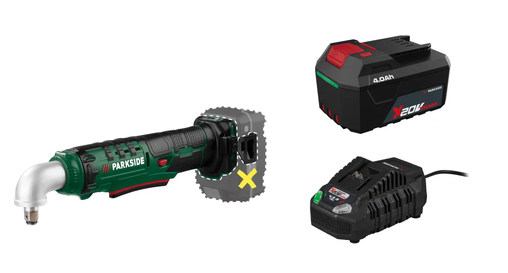 PARKSIDE® Aku uhlový rázový uťahovák 20 V PAWS 20 A1 + Akumulátor 20 V/4 Ah PAP 204 A1 + Rýchlonabíjačka 20 V/4,5 A PLG 20 C3