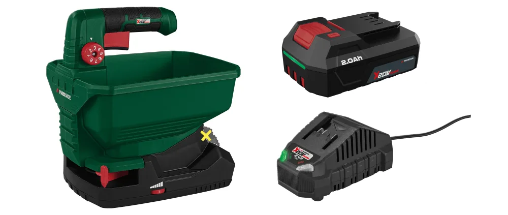 PARKSIDE® Aku univerzálne rozmetadlo PUSA B1 + Akumulátor 20 V/2 Ah PAP 202 A1 + Nabíjačka na akumulátor 20 V/2,4 A PLG 20 C1