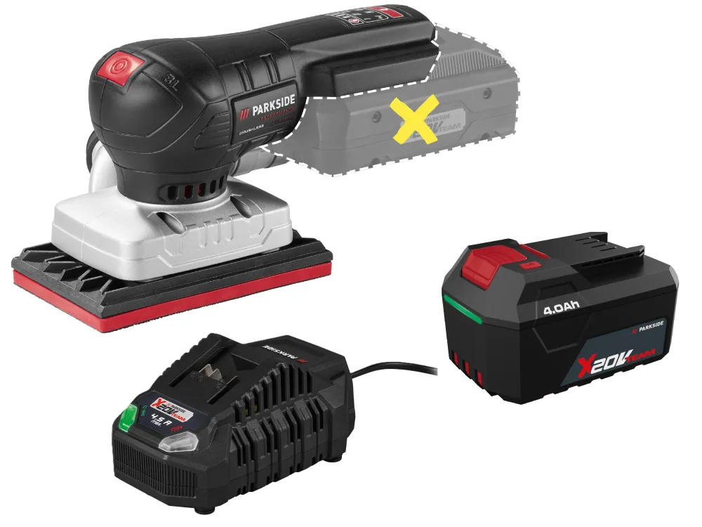 PARKSIDE® Aku vibračná brúska 20 V PAMSP 20-Li A2 + Akumulátor 20 V/4 Ah + Rýchlonabíjačka 20 V/4,5 A