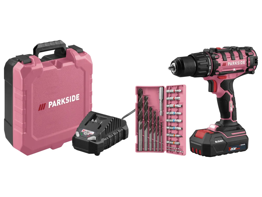 PARKSIDE® Aku vŕtací skrutkovač 20 V Limited Edition PABS 20-Li G8 - s akumulátorom a nabíjačkou (ružová)