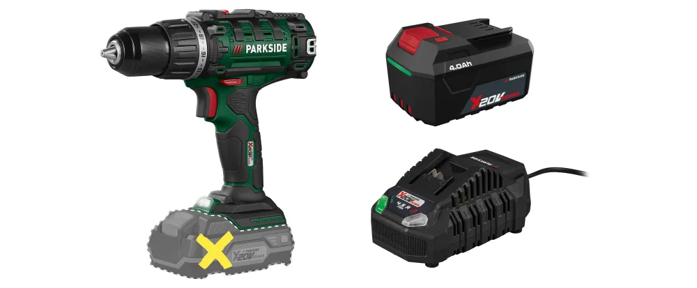PARKSIDE® Aku vŕtací skrutkovač 20 V PABS 20 Li I9 + Akumulátor 20 V/4 Ah PAP 204 A1 + Rýchlonabíjačka 20 V/4,5 A PLG 20 C3
