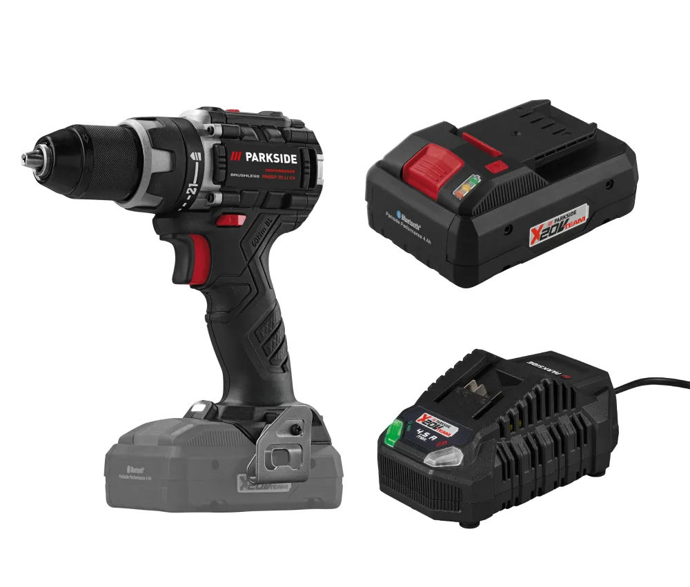 PARKSIDE® Aku vŕtací skrutkovač 20 V PABSP 20 Li C4 + Rýchlonabíjačka akumulátora 20 V/4,5 A + Smart akumulátor 20 V/4 Ah