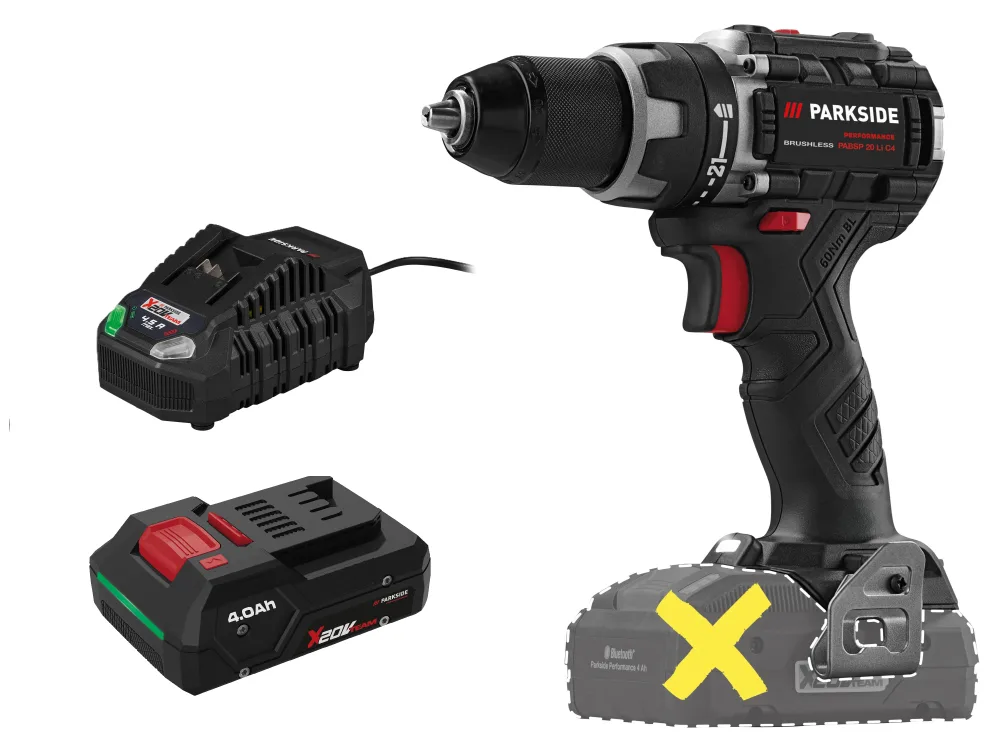 PARKSIDE® Aku vŕtací skrutkovač 20 V PABSP 20 Li C4 + Smart akumulátor 20 V/4 Ah + Rýchlonabíjačka 20 V/4,5 A