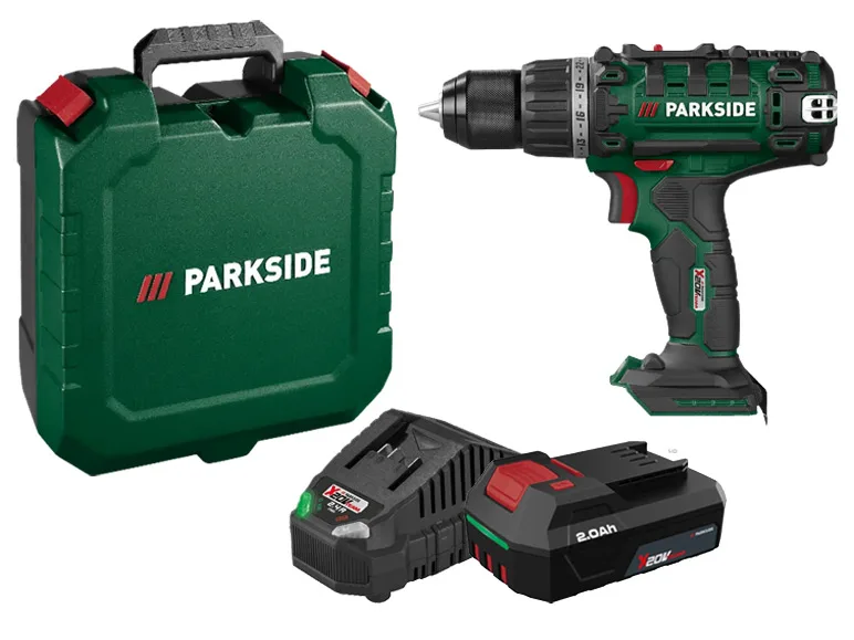 PARKSIDE® Aku vŕtací skrutkovač PABS 20-Li I9 + Akumulátor 20 V/2 Ah + Nabíjačka 20 V/2,4 A