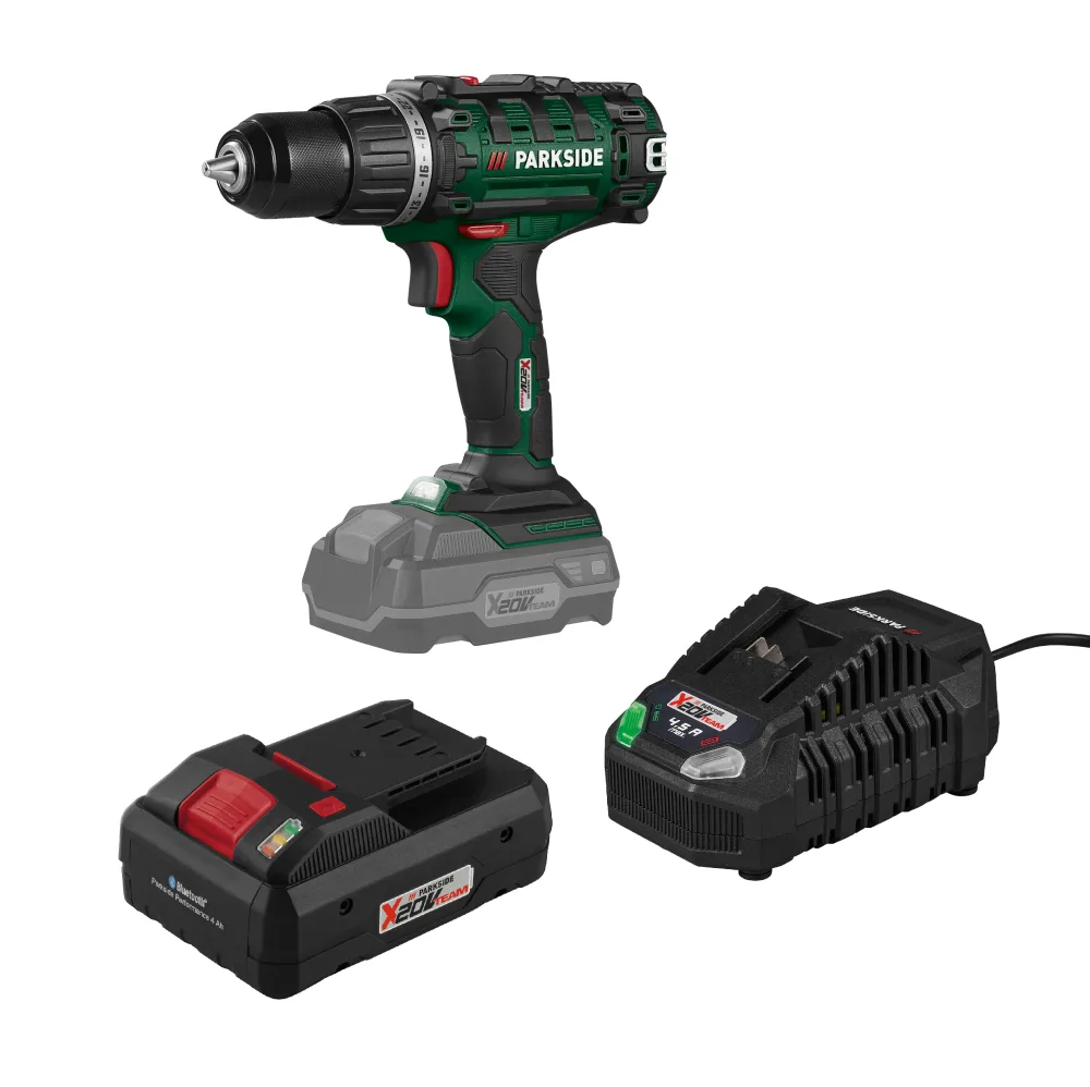 PARKSIDE® Aku vŕtací skrutkovač PABS 20-Li I9 + Smart akumulátor 20 V/4 Ah + Rýchlonabíjačka akumulátora 20 V/4,5 A