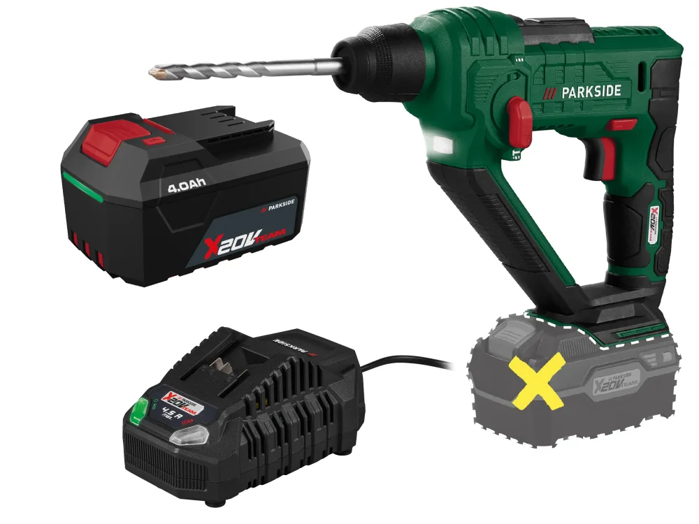 PARKSIDE® Aku vŕtacie kladivo 20 V PABH 20-Li D4 + Akumulátor 20 V/4 Ah + Rýchlonabíjačka 20 V/4,5 A