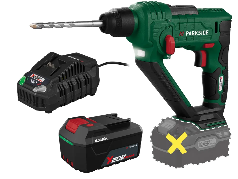 PARKSIDE® Aku vŕtacie kladivo 20 V PABH 20-Li D4 + Akumulátor 20 V/4 Ah + Rýchlonabíjačka 20 V/4,5 A