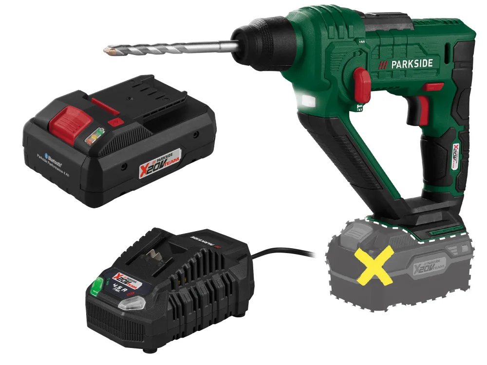 PARKSIDE® Aku vŕtacie kladivo 20 V PABH 20-Li D4 + Smart akumulátor 20 V/4 Ah + Rýchlonabíjačka 20 V/4,5 A