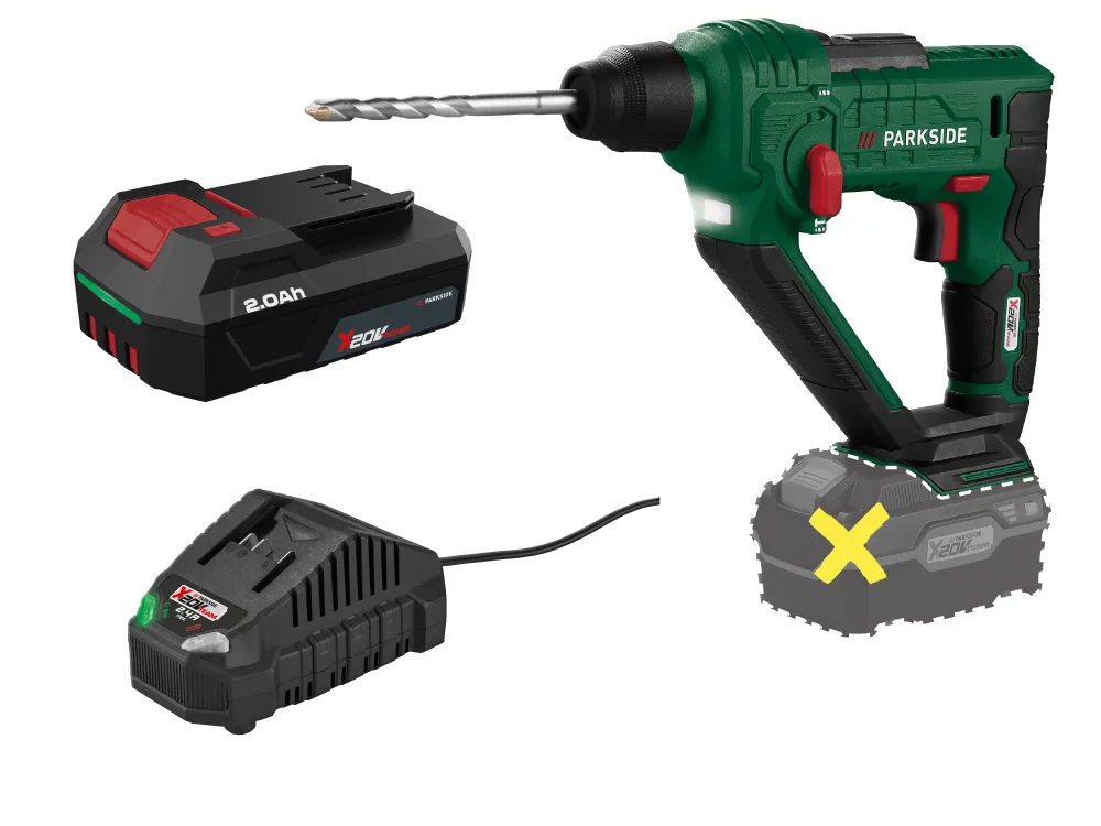 PARKSIDE®  Aku vŕtacie kladivo PABH 20-Li D4 + Akumulátor 20 V/2 Ah + Nabíjačka 20 V/2,4 A