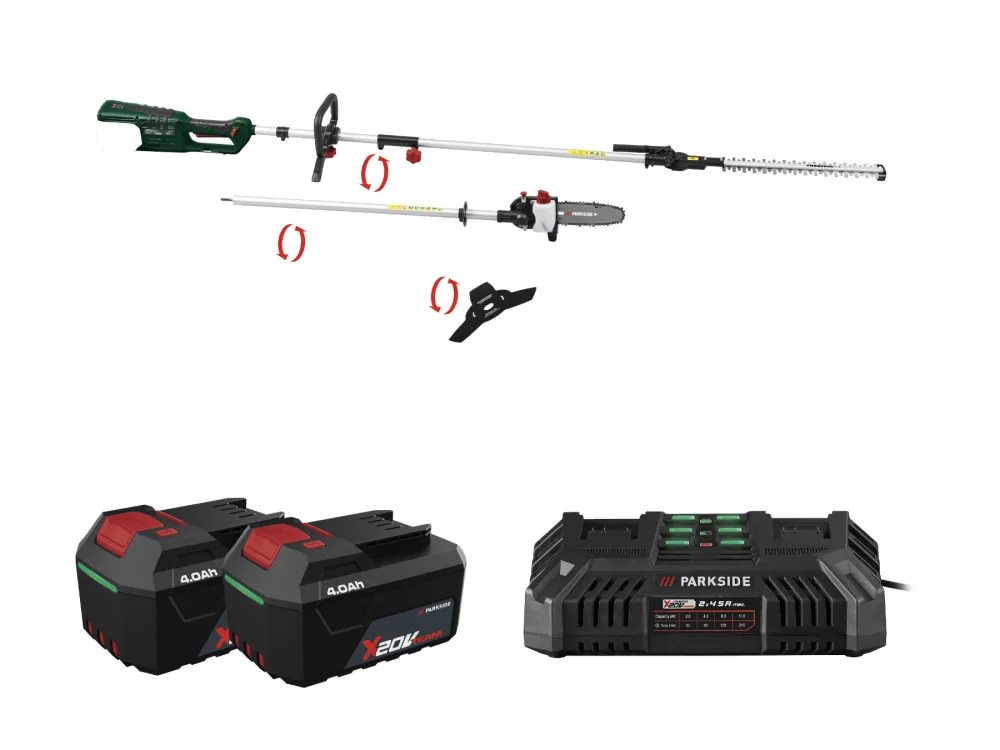 Parkside® Aku zahradní kombinované nářadí 4 v 1 Pgkga 40-Li A1, 2x 4 Ah