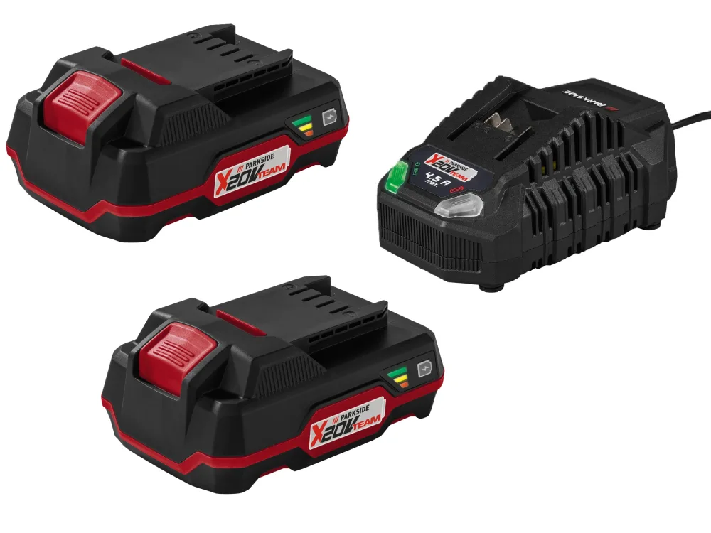 PARKSIDE® Akumulátor 20 V/2 Ah PAP 20 B1, 2 kusy + Rýchlonabíjačka akumulátora 20 V 4,5A