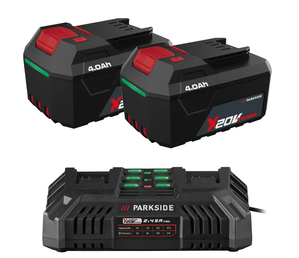 PARKSIDE® Akumulátor 20 V/4 Ah PAP 204 A1, 2 kusy + Dvojitá nabíjačka na akumulátor 20 V/4,5 A