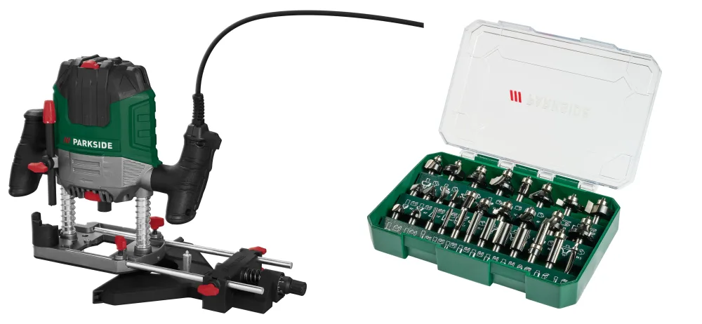 PARKSIDE® Horná fréza POF 1200 F4 + Súprava frézovacích bitov PFB 30 A1, 30-dielna