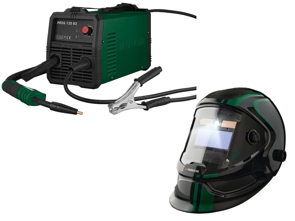 PARKSIDE® Invertorová zváračka na trubičkový drôt PIFDS 120 B2 + Automatická zváracia prilba PSHL 2 D1, čierna