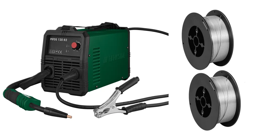 PARKSIDE® Invertorová zváračka na trubičkový drôt PIFDS 120 B2 + Trubičkový drôt PSFD 1.0 C1, 2 kusy