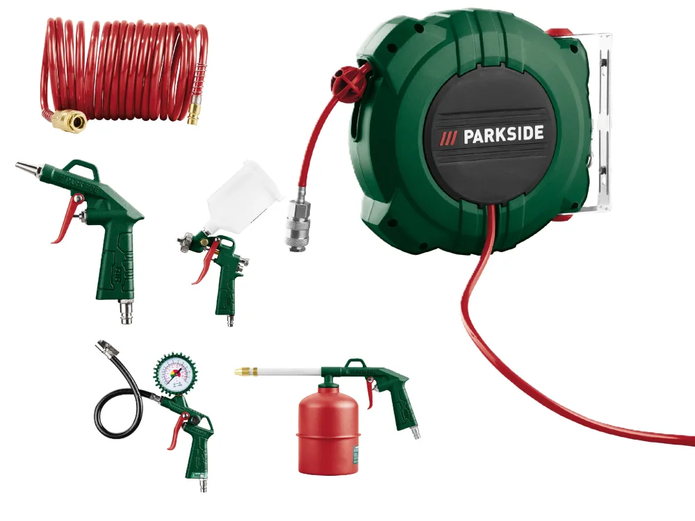 PARKSIDE® Navíjací bubon s tlakovou hadicou PDST 5 B2 + Pneumatická súprava PDWS A1, 13-dielna