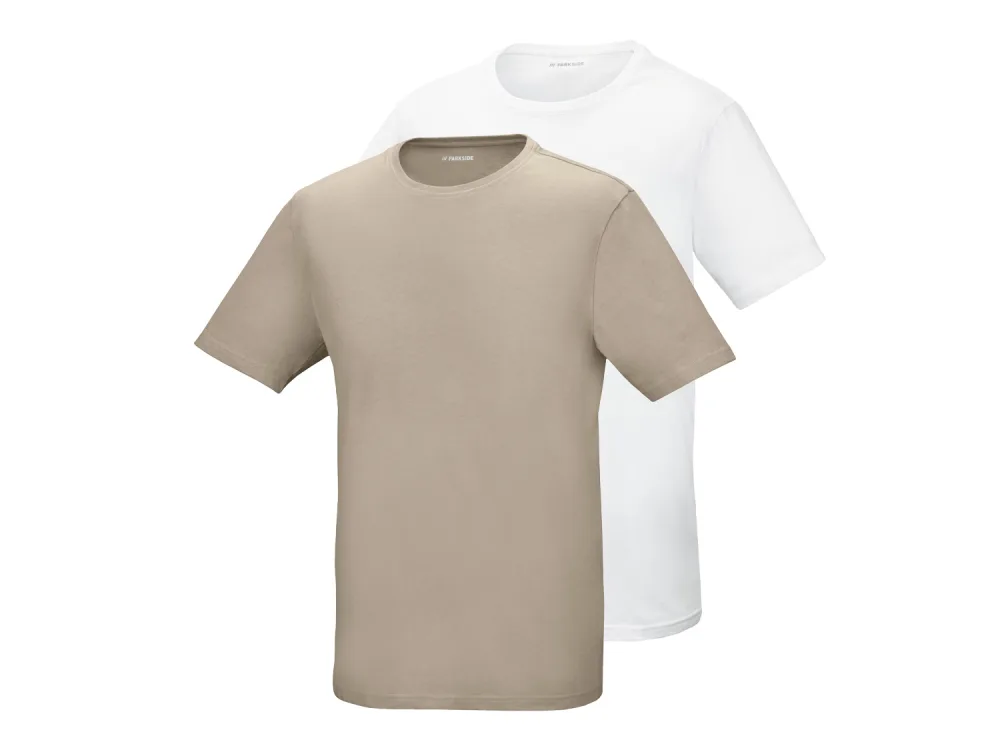 PARKSIDE® Pánske tričká, 2 kusy (béžová/biela, S (44/46))