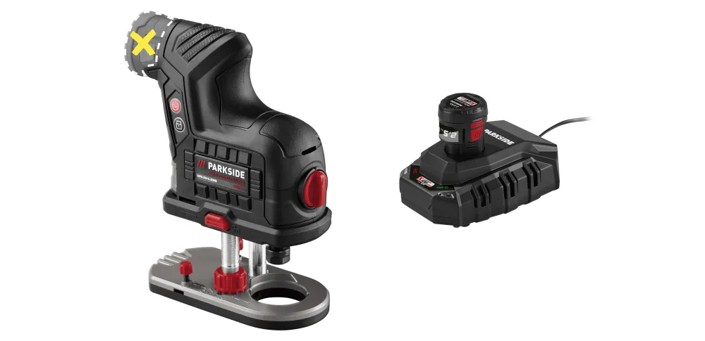 PARKSIDE PERFORMANCE® Aku fréza na hrany PPAKF 12 A1 + Akumulátor 12 V/2,5 Ah PAPK 12 2.5 B1 + Nabíjačka 6 A PLGK 12 6.0 B1