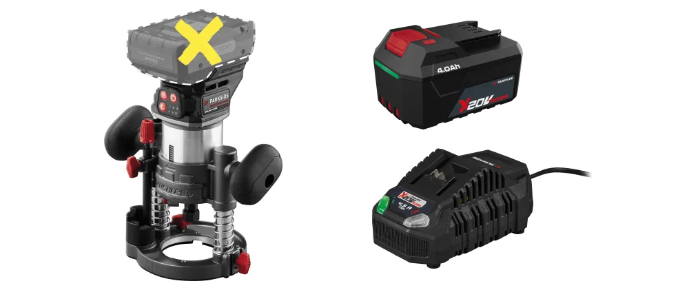 PARKSIDE PERFORMANCE® Aku multifunkčná fréza 3 v 1 PMFAP 20-Li B2 + Akumulátor 20 V/4 Ah PAP 204 A1 + Rýchlonabíjačka 20 V/4,5 A PLG 20 C3