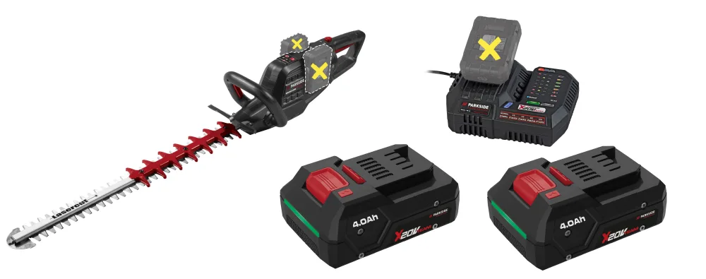 PARKSIDE PERFORMANCE® Aku nožnice na živý plot PPAHS 40 A1 + Smart nabíjačka 20 V/12 A + Smart akumulátor 20 V/4 Ah PAPP 204 A1, 2 kusy