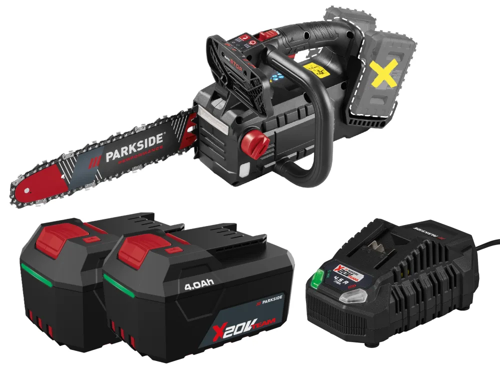 PARKSIDE PERFORMANCE® Aku prerezávacia píla 40 V PPAKS 40-Li B2 + Akumulátor 20 V/4 Ah, 2 kusy + Rýchlonabíjačka 20 V/4,5 A