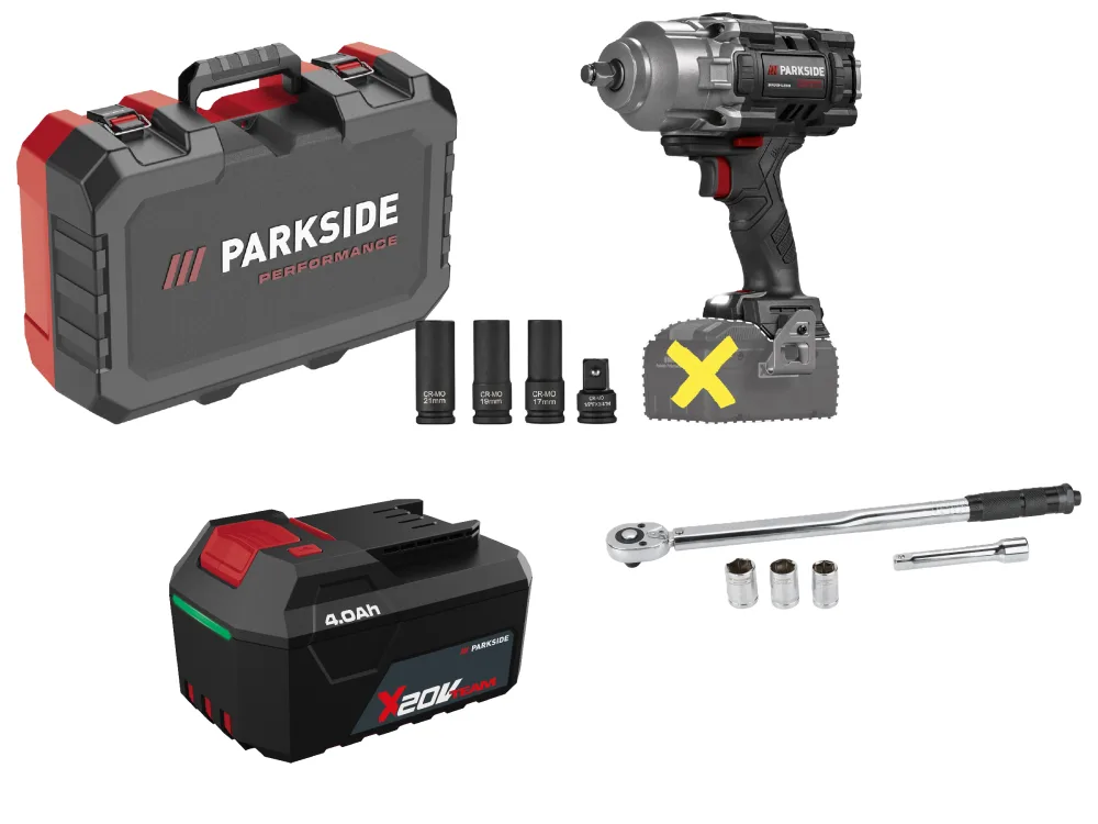 PARKSIDE PERFORMANCE® Aku rázový uťahovák 20 V PASSP 20-Li C4 + Akumulátor 20 V/4 Ah + Súprava momentových kľúčov, 12,5 mm