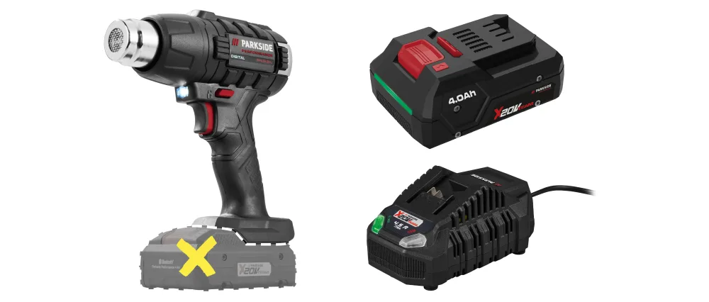 PARKSIDE PERFORMANCE® Aku teplovzdušná pištoľ PPHLGA 20-Li B3 + Smart akumulátor 20 V/4 Ah PAPP 204 A1 + Rýchlonabíjačka 20 V/4,5 A PLG 20 C3