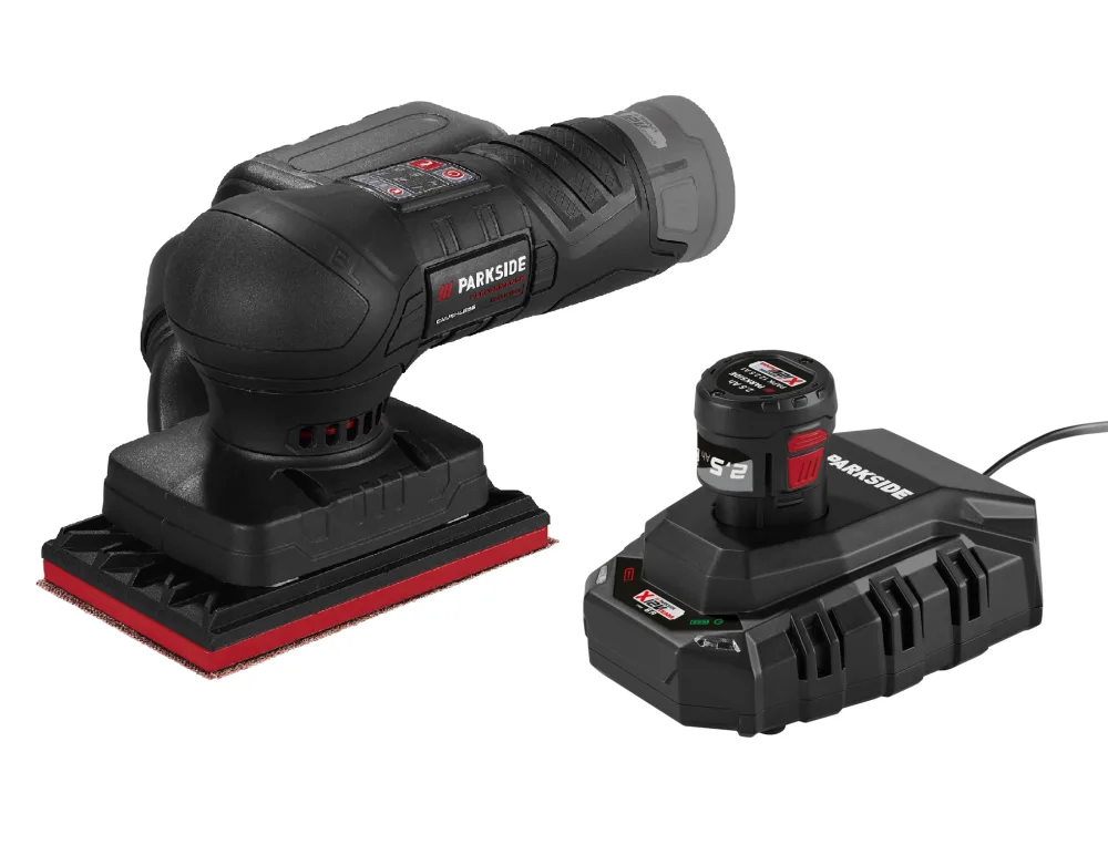 PARKSIDE PERFORMANCE®  Aku vibračná brúska 12 V PASSP 12-Li A1 + Akumulátor 12 V/2,5 Ah PAPK 12 2.5 B1 + Nabíjačka 6 A PLGK 12 6.0 B1
