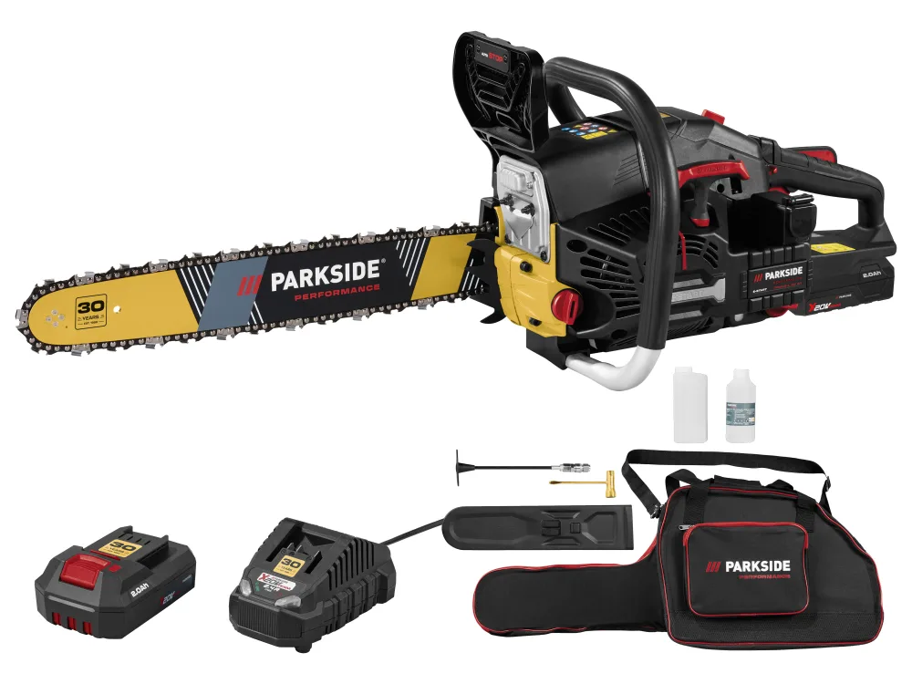 PARKSIDE PERFORMANCE® Benzínová reťazová píla s elektrickým štartovaním PPBKS-L 56 A1 Limited Edition - s akumulátorom a nabíjačkou