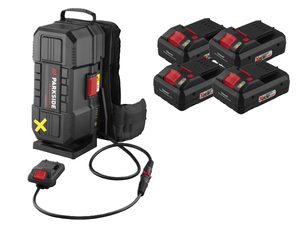 PARKSIDE PERFORMANCE® Nabíjací ruksak na akumulátory 20 V/40 V + Smart akumulátor 20 V/4 Ah, 4 kusy