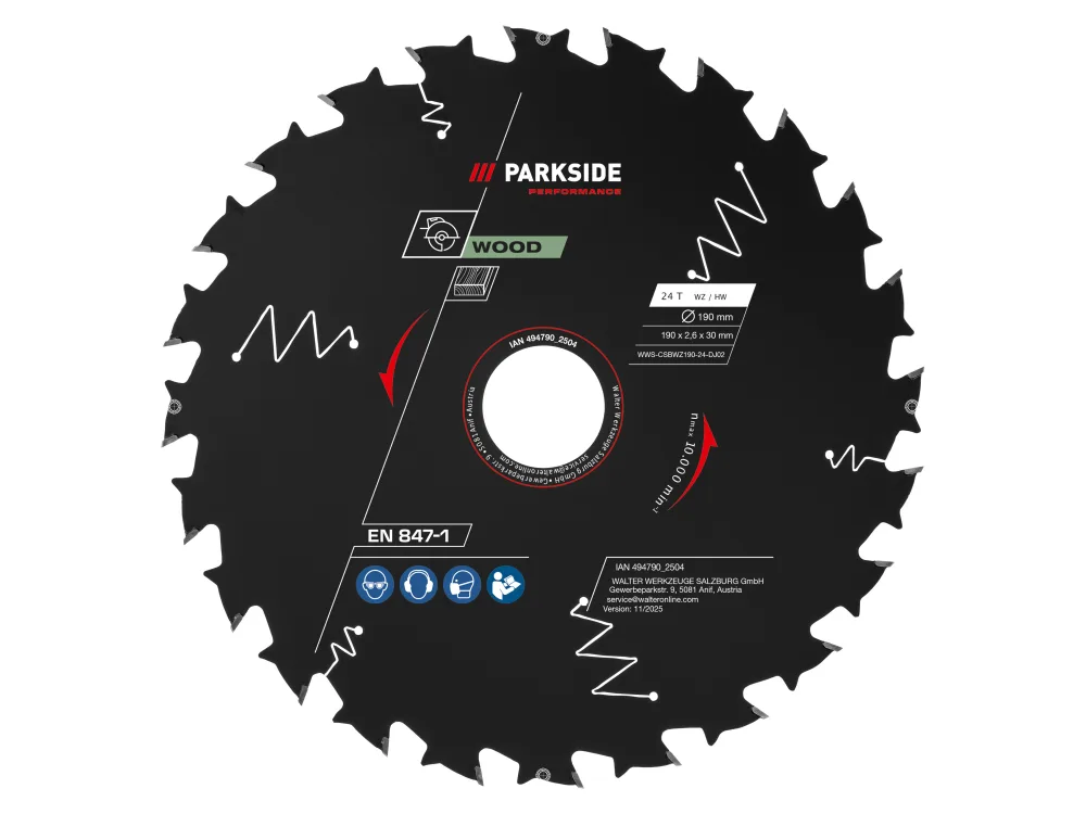 PARKSIDE PERFORMANCE® Pílový kotúč, 190 mm (na drevo, 24 zubov)