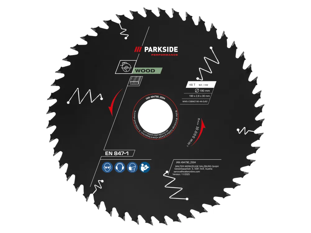 PARKSIDE PERFORMANCE® Pílový kotúč, 190 mm (na drevo, 48 zubov)