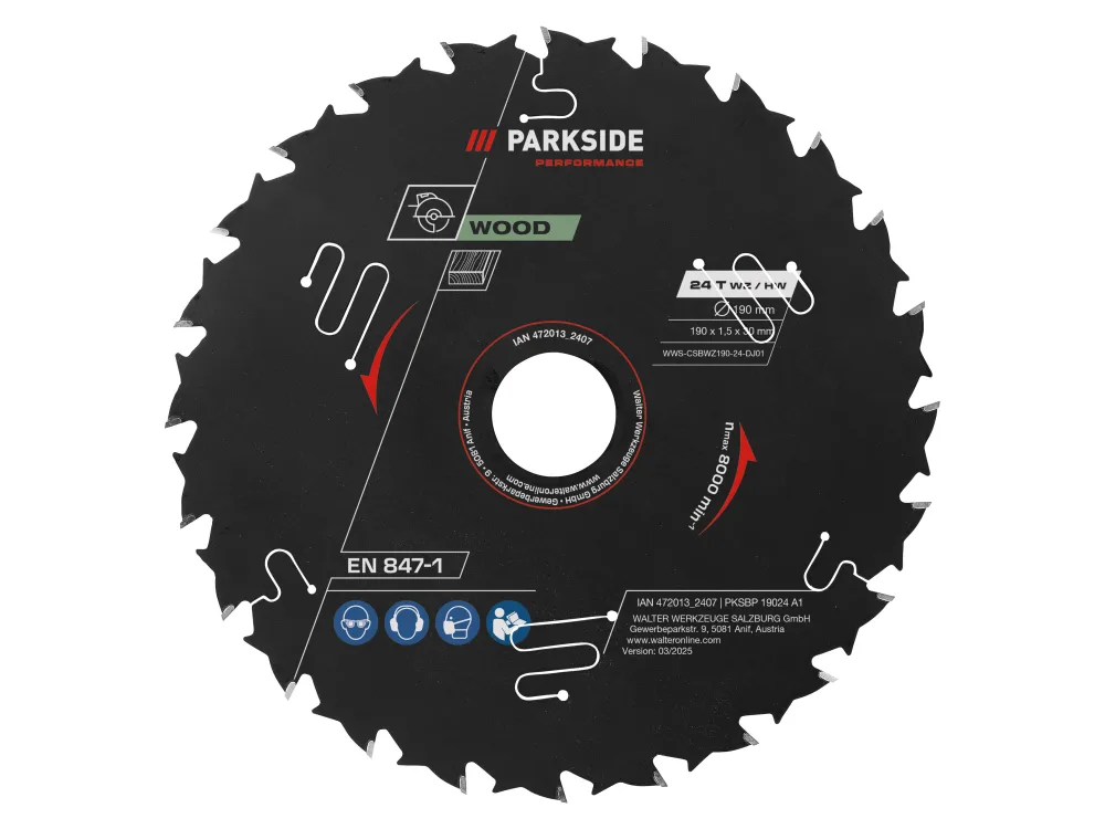 PARKSIDE PERFORMANCE® Pílový kotúč na drevo, 190 mm (190 mm drevo 24 zubov)