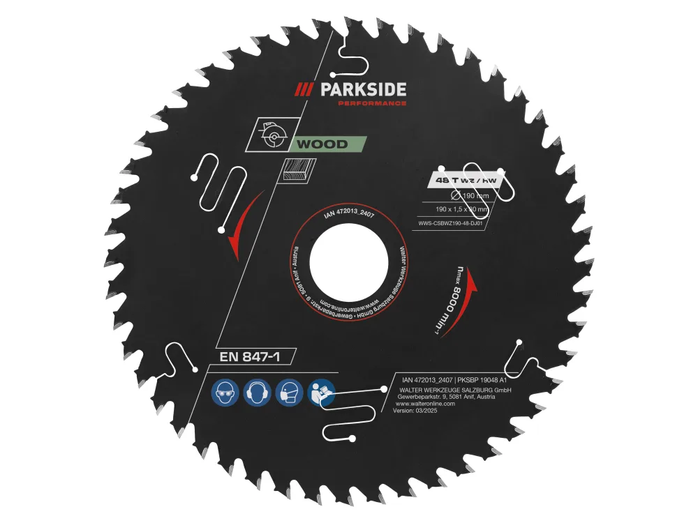 PARKSIDE PERFORMANCE® Pílový kotúč na drevo, 190 mm (190 mm drevo 48 zubov)