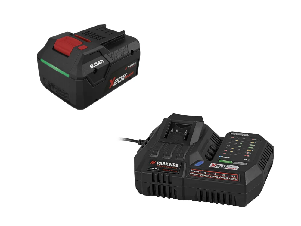 Parkside Performance® Sada Smart akumulátoru 8 Ah Paps 208 A1 a Smart nabíječky 20 V / 12 A Plgs 2012 A1, 2dílná