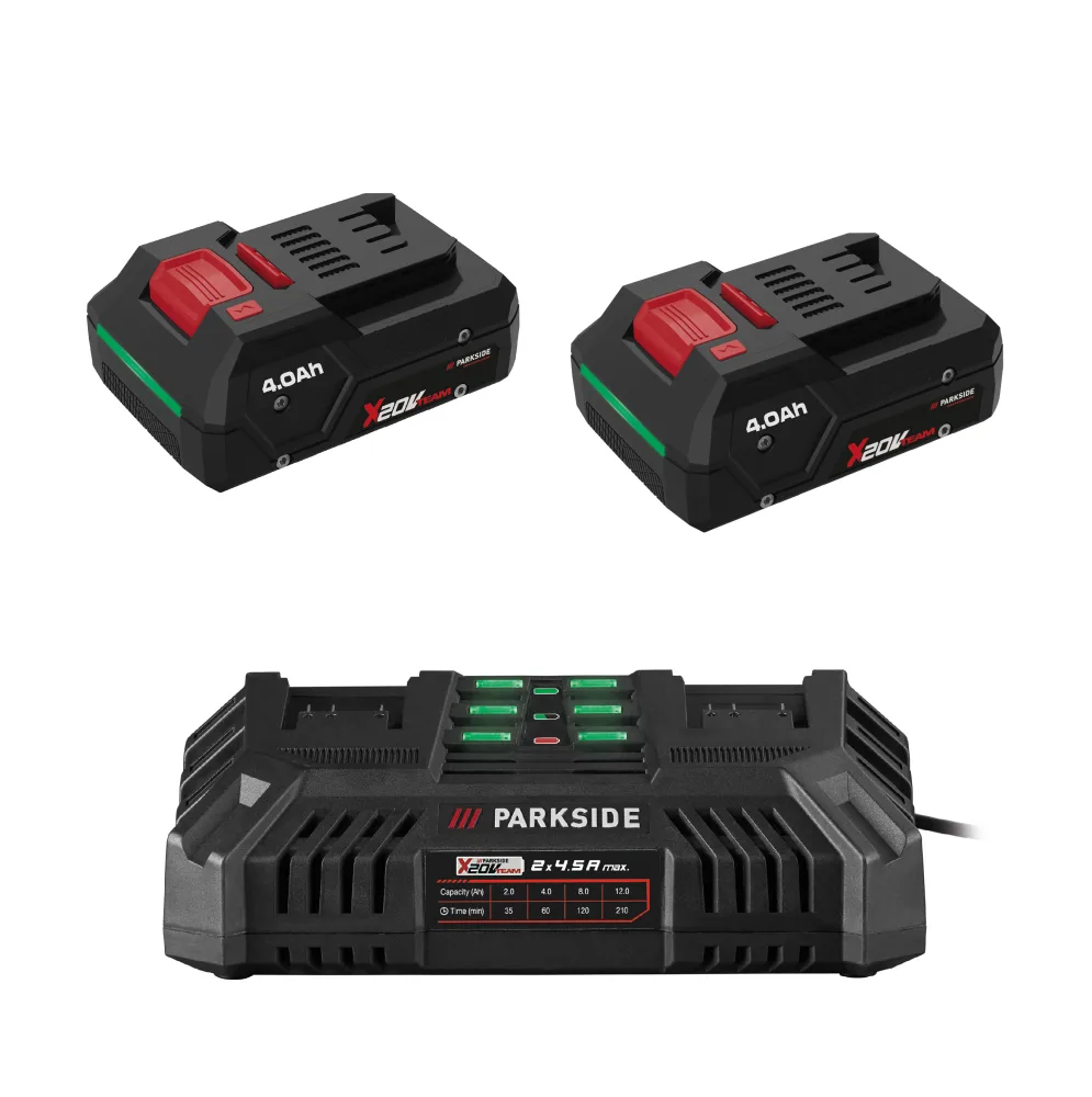 PARKSIDE PERFORMANCE® Smart akumulátor 20 V/4 Ah PAPP 204 A1, 2 kusy + Dvojitá nabíjačka na akumulátor 20 V/4,5 A