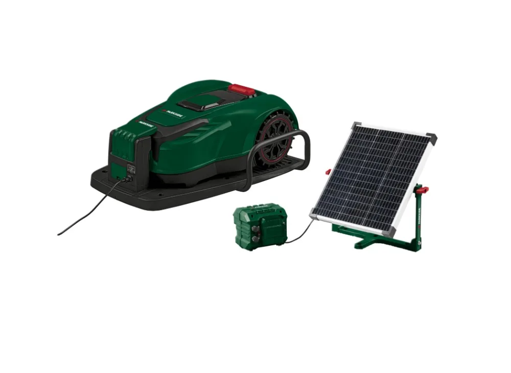 Parkside® Smart robotická sekačka Pamrs 1000 A1 s akumulátorem, nabíjecí stanicí a aku solární nabíjecí stanice Paslm 25 A1