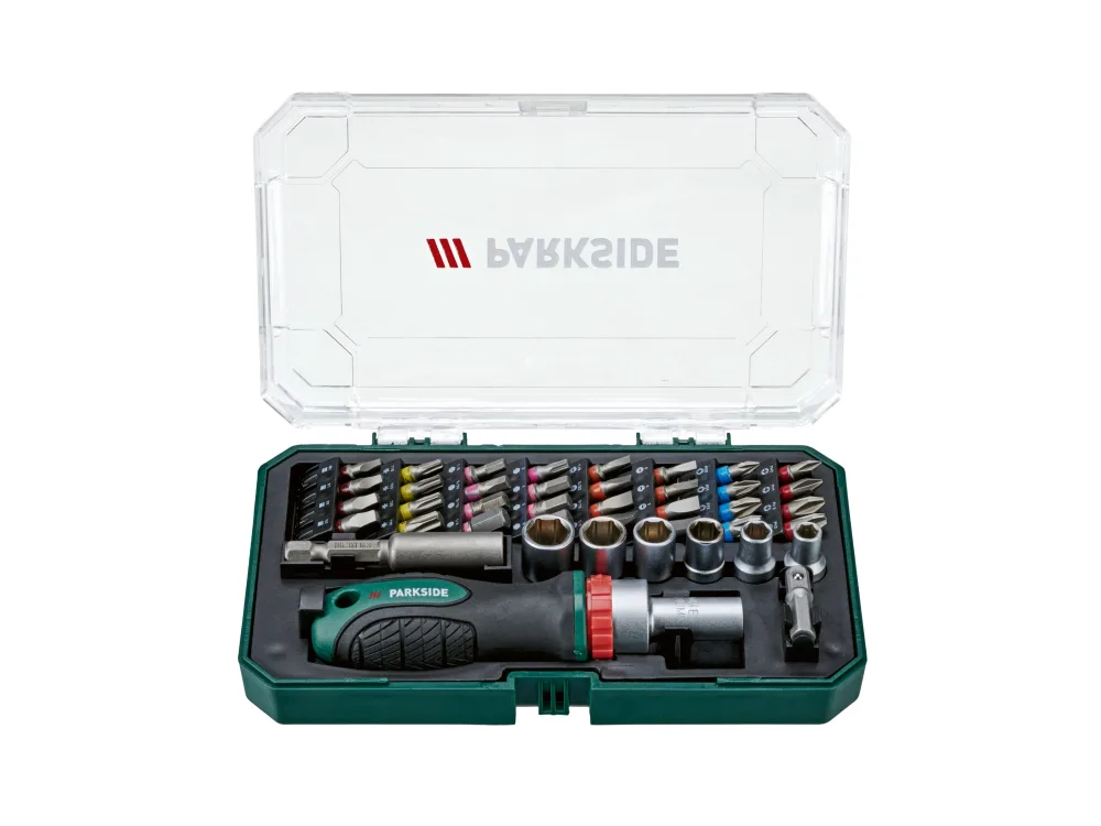 PARKSIDE® Súprava náradia na jemnú mechaniku/kľúčov na vnútorný šesťhran (račňový mini skrutkovač s bitmi)